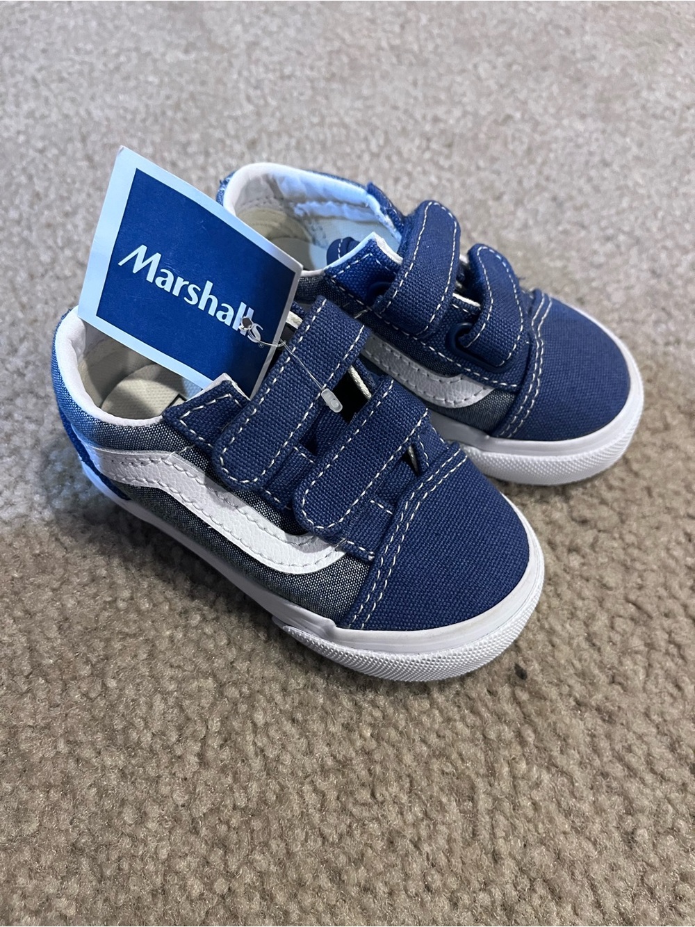 Vans Toddler Navy Blue Canvas Velcro Sneakers with White Stripe toddler 5